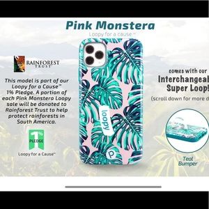 iPhone 11 max pro loopy case pink monstera adjustable loop detail